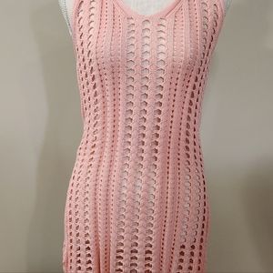 Women's Coral Crochet Sleeveless Swimsuit  Beach Cover Up Tunic Dress